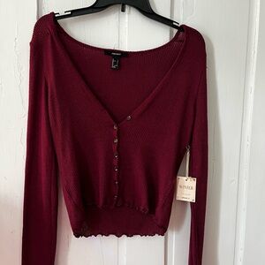 Forever 21 Burgundy Button-Up Women's Top